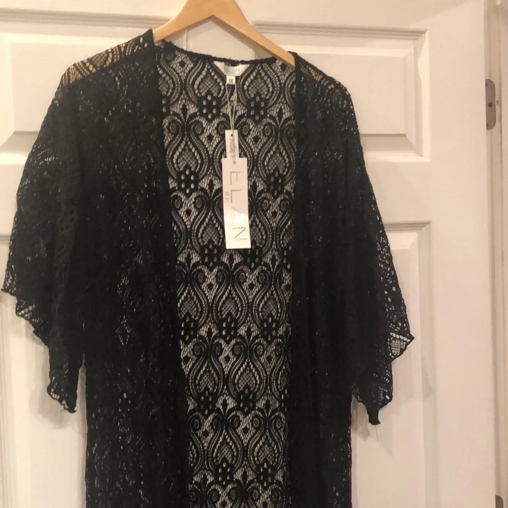 Elan Beach Long Black Lace Cover Up - Picture 2 of 15